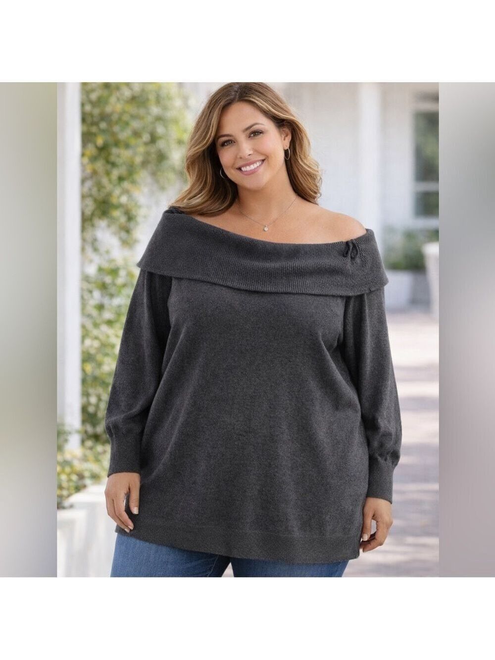J Jill Pure Jill Grey Off Shoulder Sweater 2X